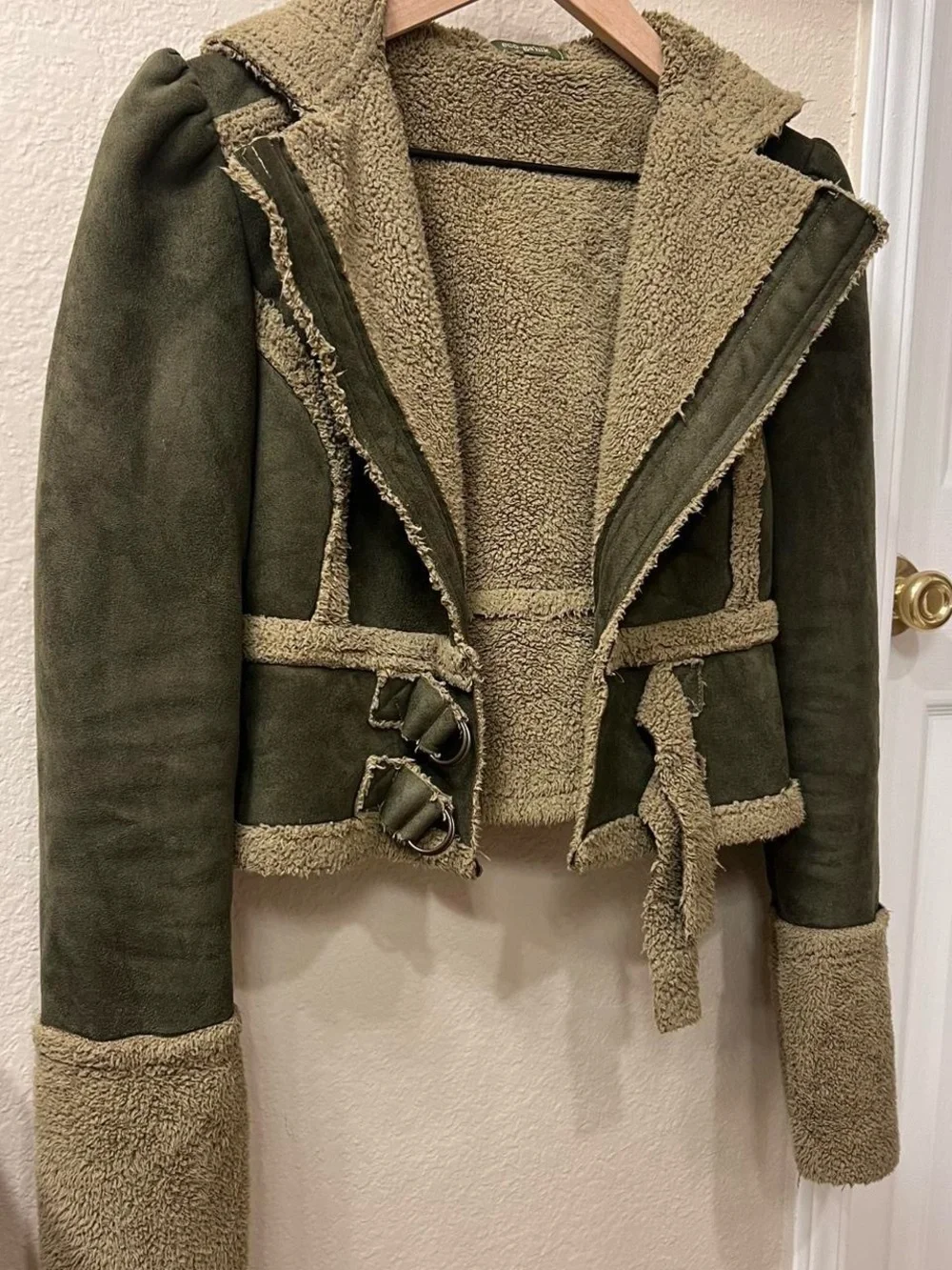 Olive Shearling-Trim Women's Teddy Jacket